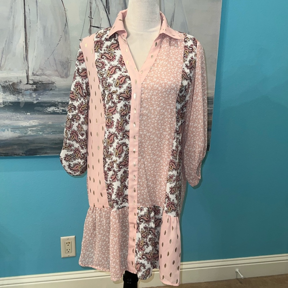 UMGEE Pink Paisley Shirt Dress, Medium